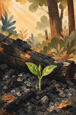 Fresh Green Shoot Rising from Ashes