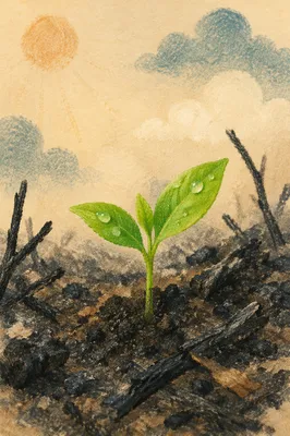 Fresh Green Shoot Rising from Ashes