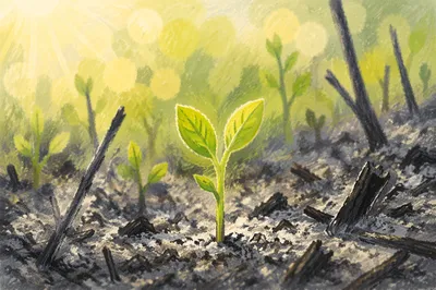 Fresh Green Shoot Rising From Ashes