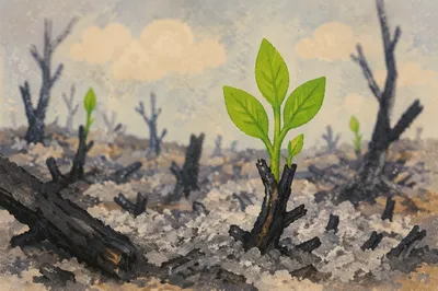 Fresh Green Shoot Rising from Ashes