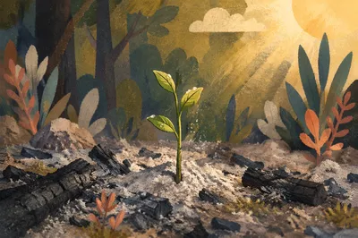 Green Shoot Rising From Ashes