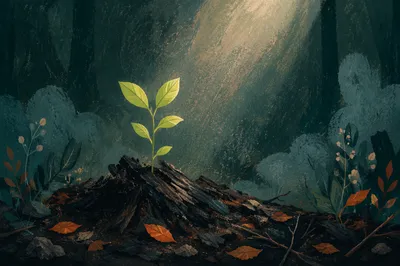 Green Shoot Rising From Ashes
