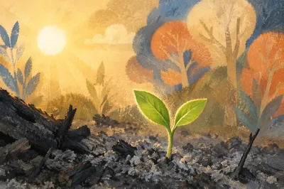Green Shoot Rising From Ashes