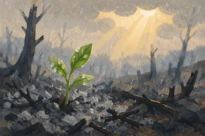Green Shoot Rising from Ashes