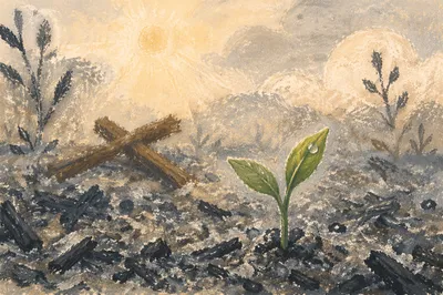 Green Shoot Rising From Ashes