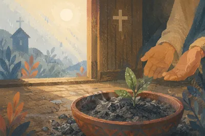 Green Shoot Rising From Chapel Ashes