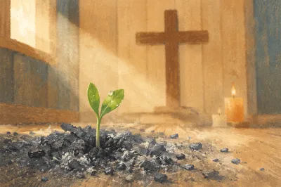Green Shoot Rising From Chapel Ashes