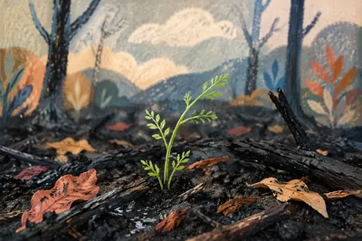 Green Shoot Rising from Ashes