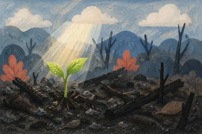 Green Shoot Rising from Ashes