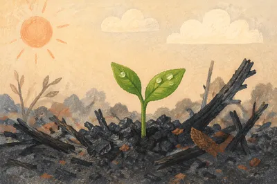 Green Shoot Rising From Ashes