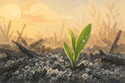 Green Shoot Rising from Quiet Ashes