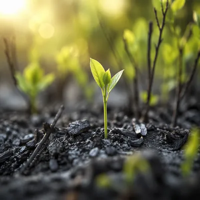 Green Shoot Rising From Ashes