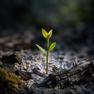 Green Shoot Rising From Ashes