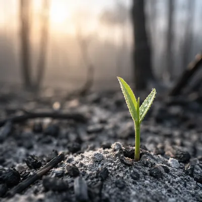 Fresh Green Shoot Rising From Ashes