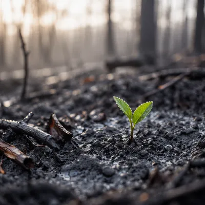 Fresh Green Shoot Rising from Ashes