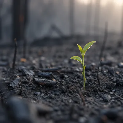 Fresh Green Shoot Rising from Ashes