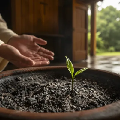 Green Shoot Rising From Chapel Ashes