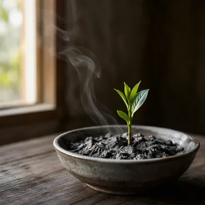 Fresh Green Shoot in Gray Ashes