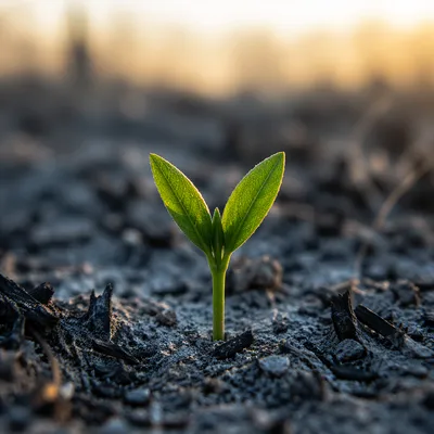 Green Shoot Rising From Ashes