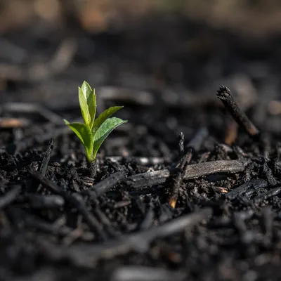 Green Shoot Rising Through Ashes