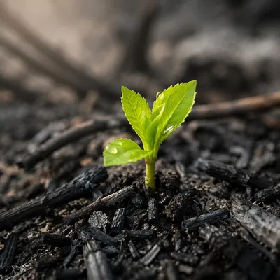 Fresh Green Shoot Rising From Ashes