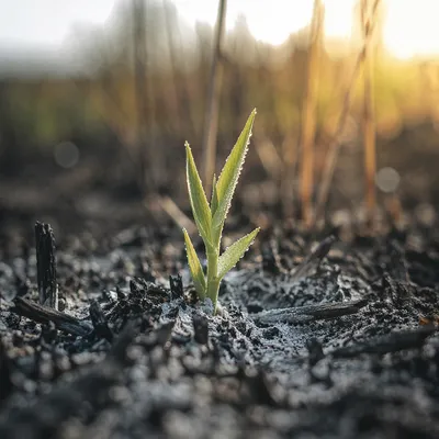 Green Shoot Rising From Quiet Ashes
