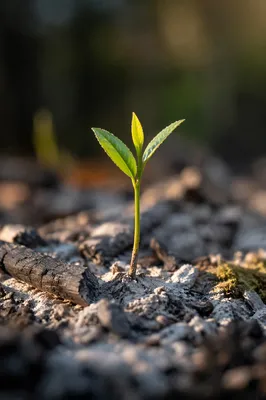 Green Shoot Rising From Ashes
