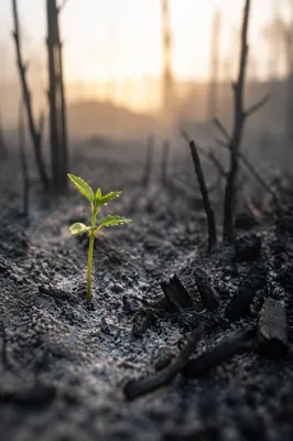 Fresh Green Shoot Rising from Ashes