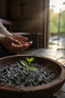 Green Shoot Rising from Chapel Ashes