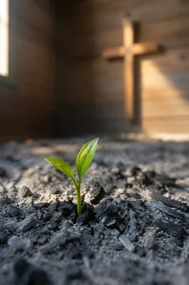 Green Shoot Rising From Chapel Ashes