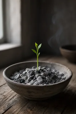Green Shoot Emerging from Gray Ashes