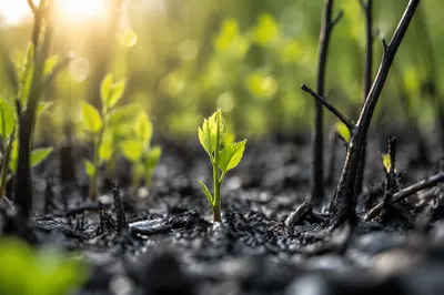 Green Shoot Rising From Ashes