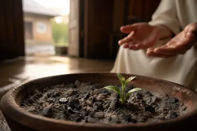 Green Shoot Rising From Chapel Ashes