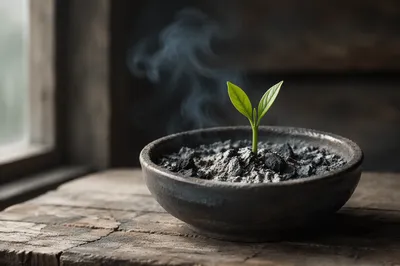 Fresh Green Shoot Rising from Ashes