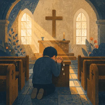 Repentant Prayer at Dawn Church Altar