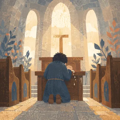 Kneeling in Repentance Before the Cross