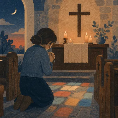 Repentant Prayer at Church Altar