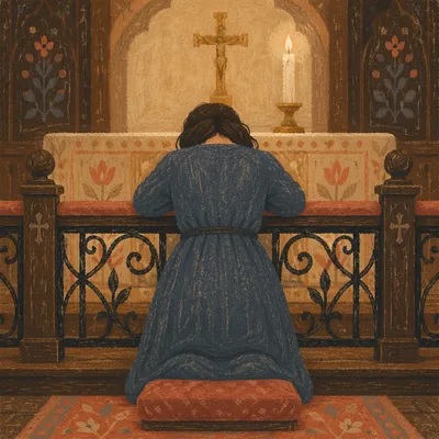 Repentant Prayer at Church Altar