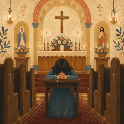 Repentant Prayer at Church Altar