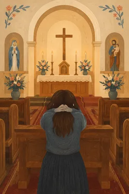 Repentant Prayer at Church Altar