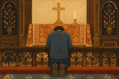 Repentant Prayer at Church Altar
