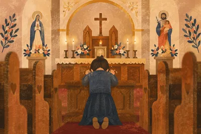 Repentant Prayer at Church Altar