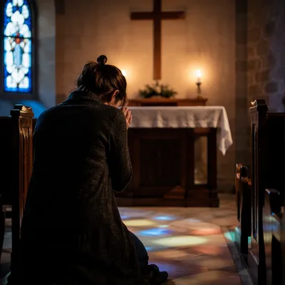 Kneeling in Repentance Before the Cross