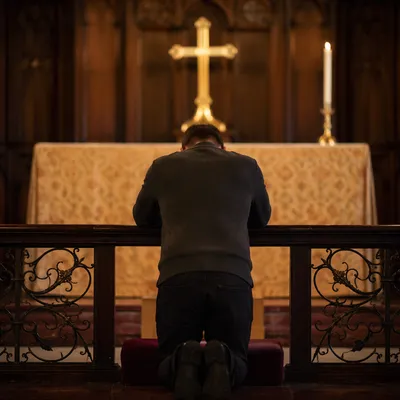 Repentant Prayer at Church Altar