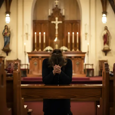 Repentant Prayer at Church Altar