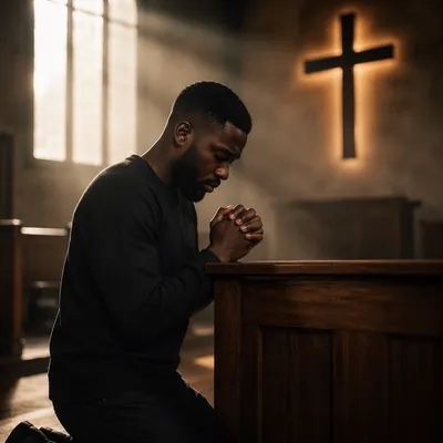 Young Man Kneeling at Church Altar