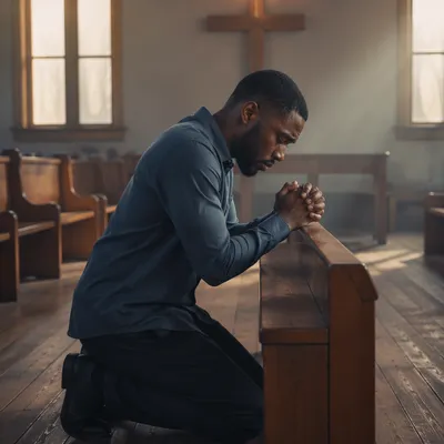 Man Kneeling at Church Altar