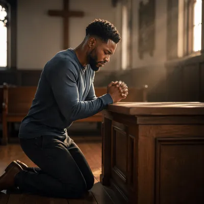 Man Kneeling at Church Altar