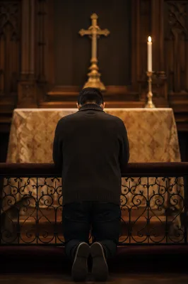 Repentant Prayer at Church Altar
