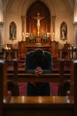 Repentant Prayer at Church Altar